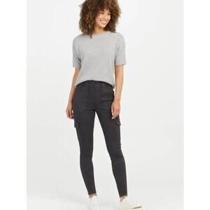 New Spanx Cargo Pants Women’s Small Black Gray Washed Stretch Comfy Pants